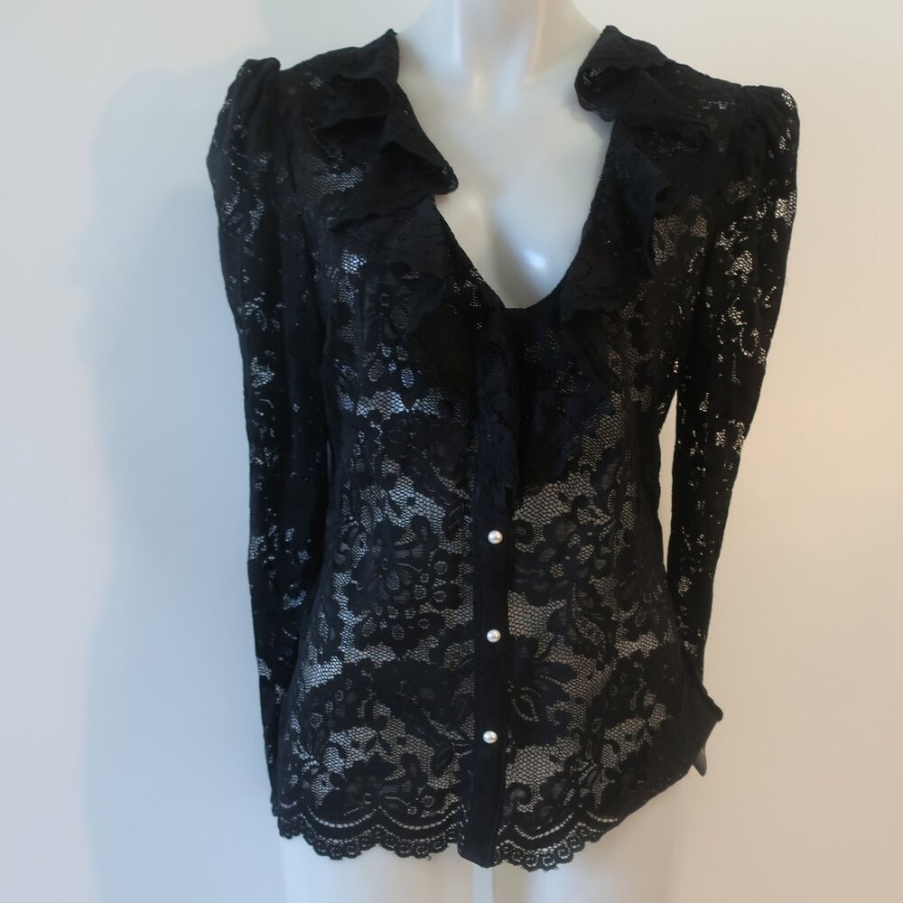 NWT Women Generation Love (Item-303) Black Corsa Lace Puff Sleeve Blouse Top L - Picture 4 of 14